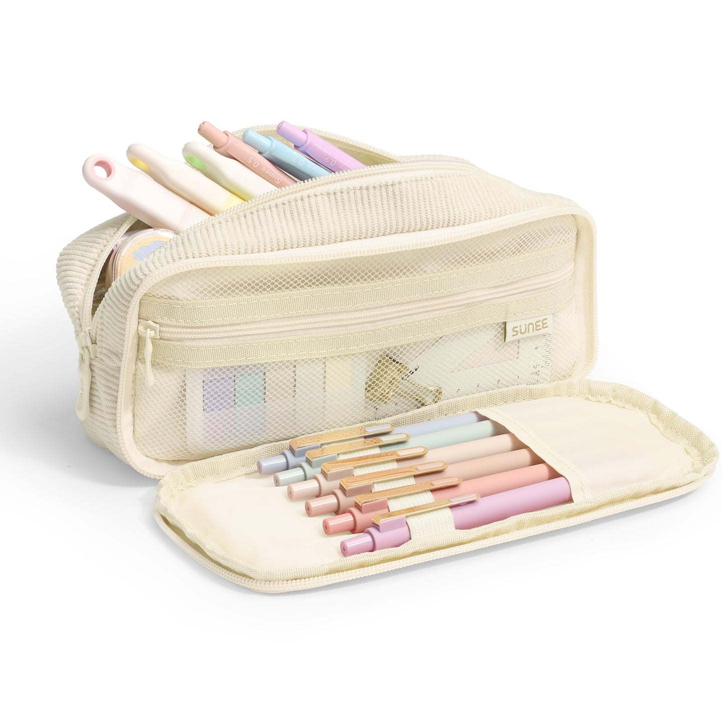 SUNEE Pencil Case, Large Capacity Pencil Pouch, Aesthetic Big Pen Bag, Soft Corduroy Fabric Pen Box