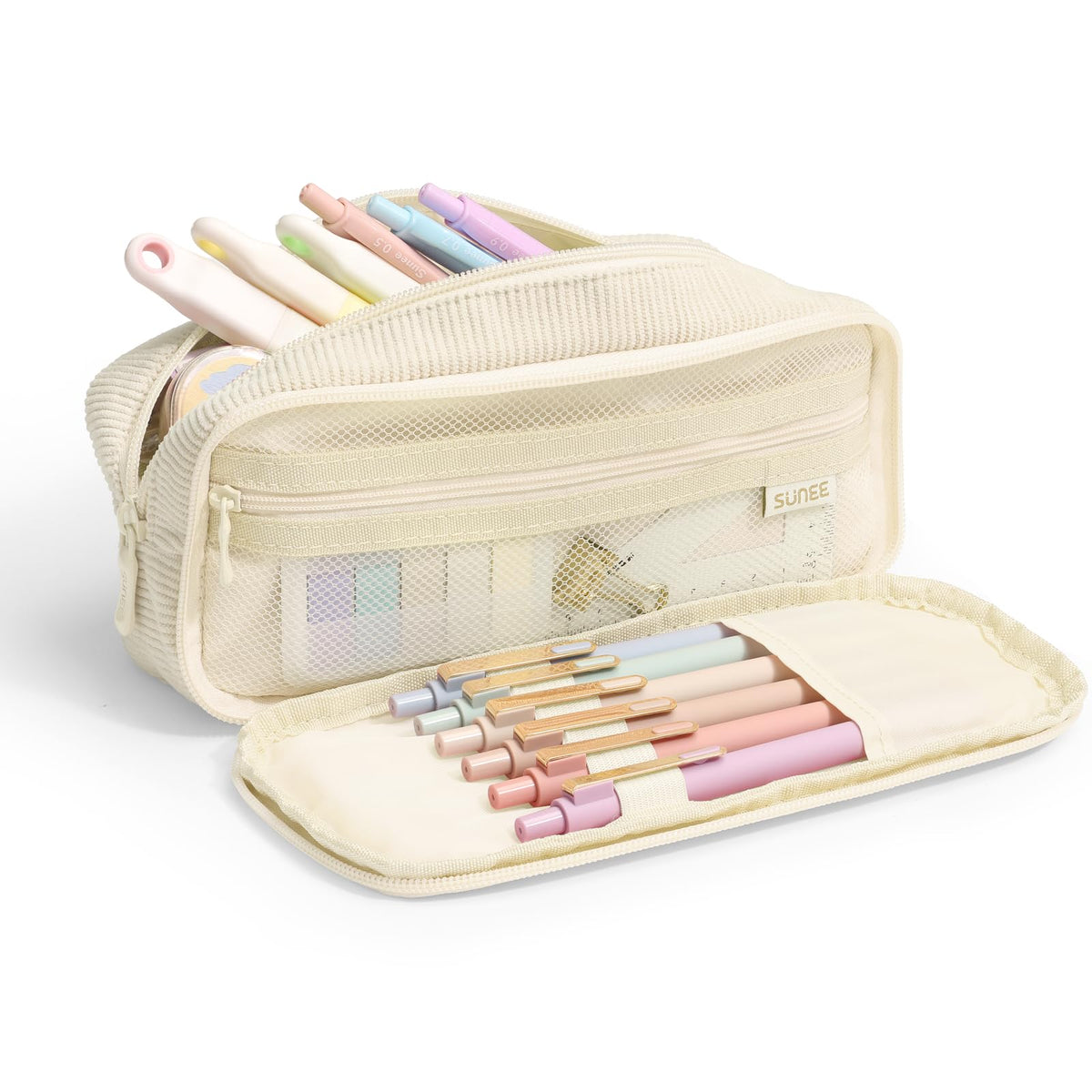 SUNEE Pencil Case, Large Capacity Pencil Pouch, Aesthetic Big Pen Bag, Soft Corduroy Fabric Pen Box