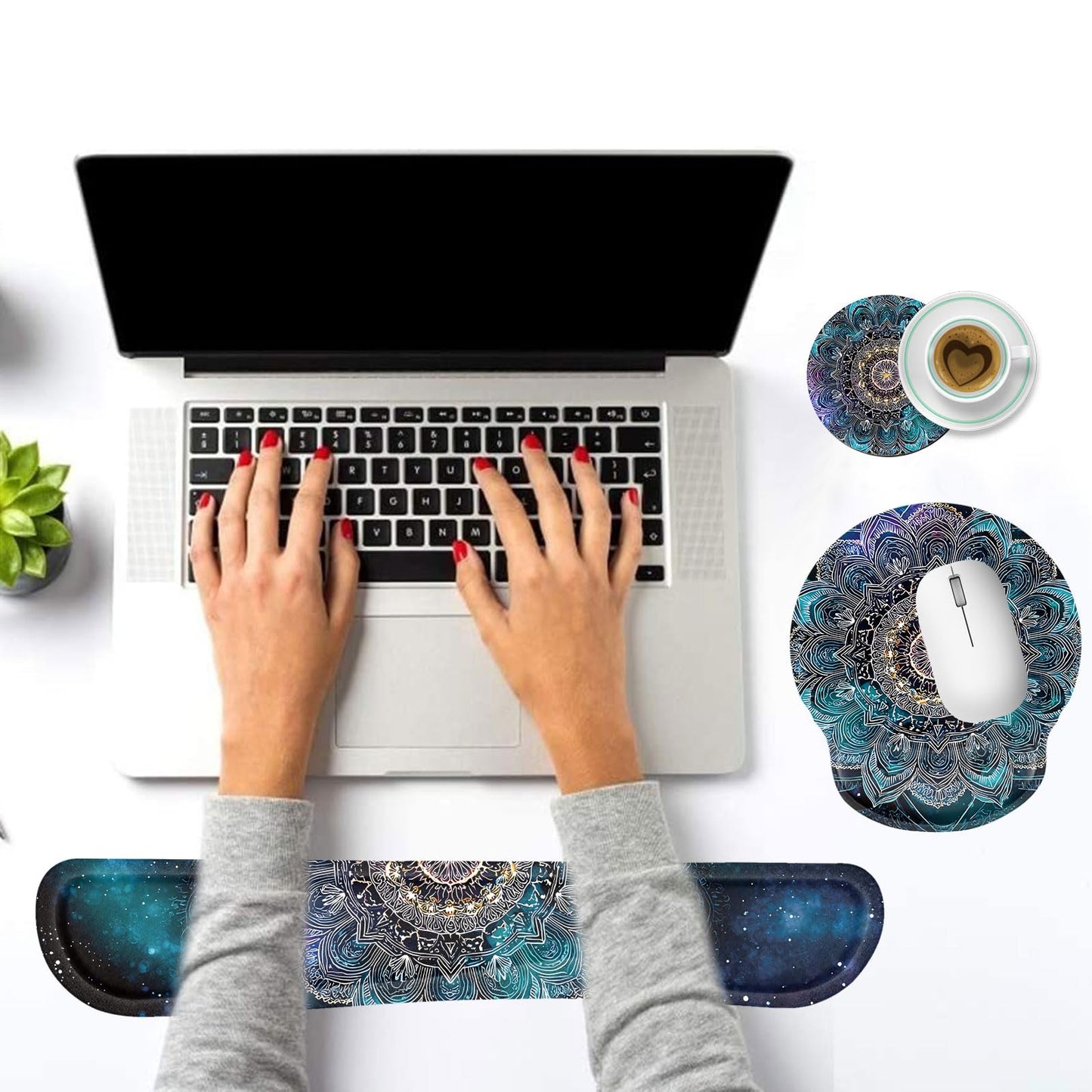 Keyboard Wrist Rest and Mouse Pad Wrist Support Set with Coasters,Ergonomic Gaming Mousepad for