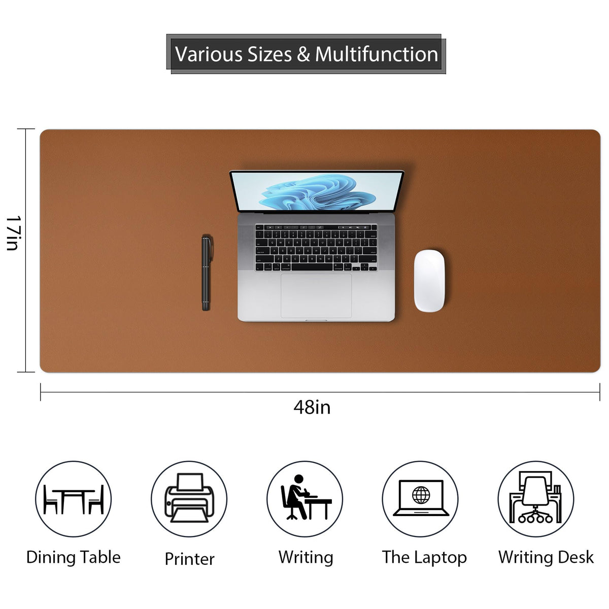 Roslim Leather Desk Pad Protector, Mouse Pad, Non-Slip Computer Mat for Desk, PU Leather Office