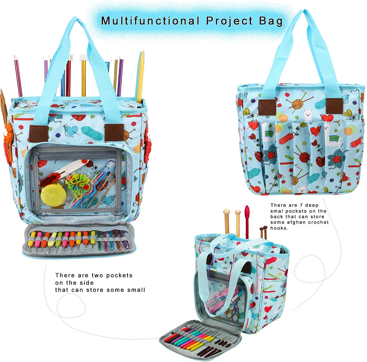 LOOEN Yarn Knitting Storage Tote-Large Capacity Crochet Organizer Portable Travel Bag with Shoulder