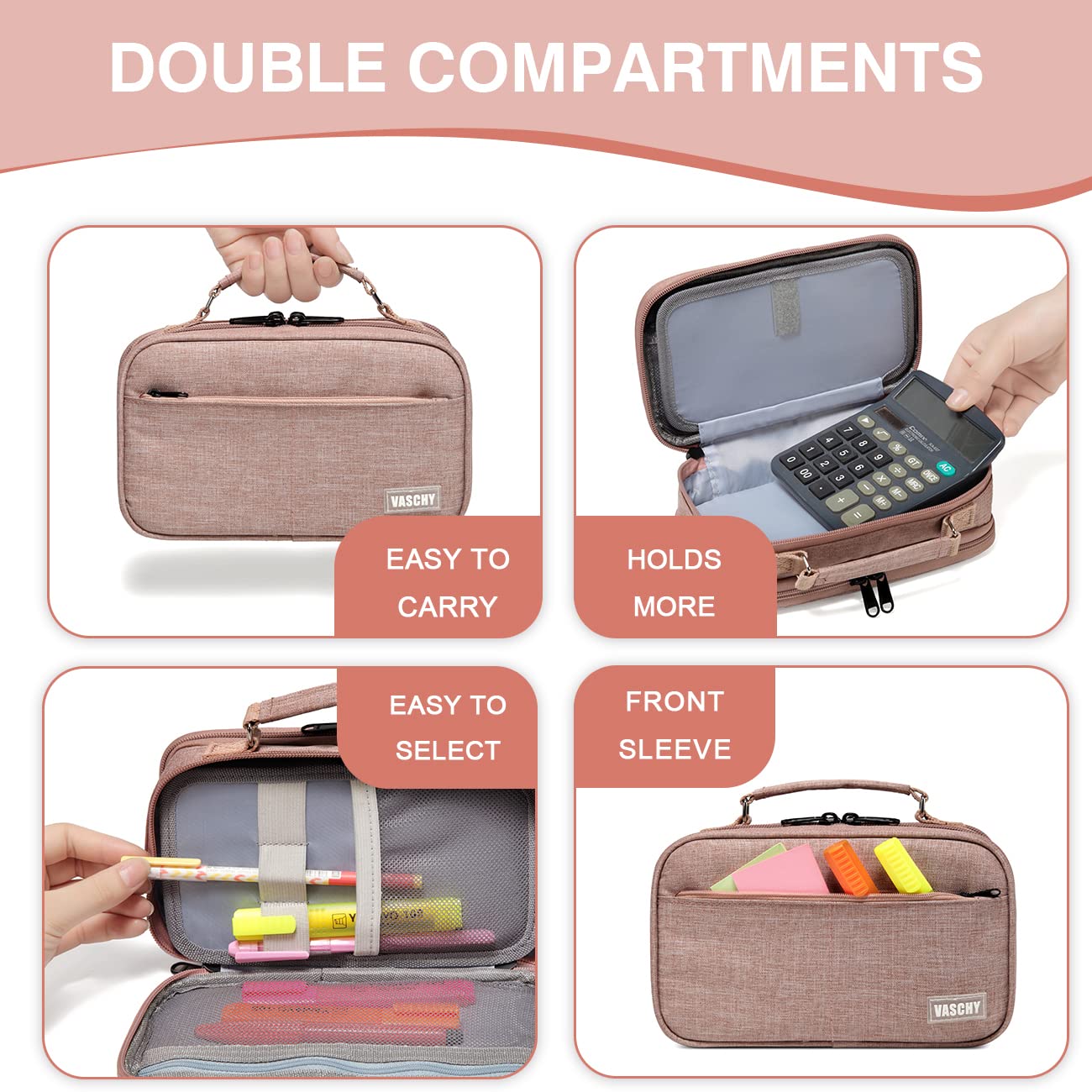 VASCHY Pencil Case, Large Pencil Pouch with Compartments for Middle School,Work,Office Pen