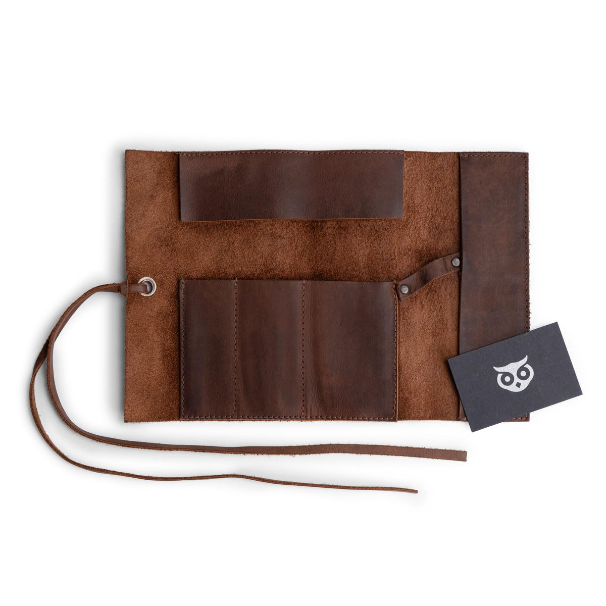 Hide & Drink, Rustic Leather Pencil Roll Pouch, Multi-Purpose Storage Wrap for Scissors, Earphones