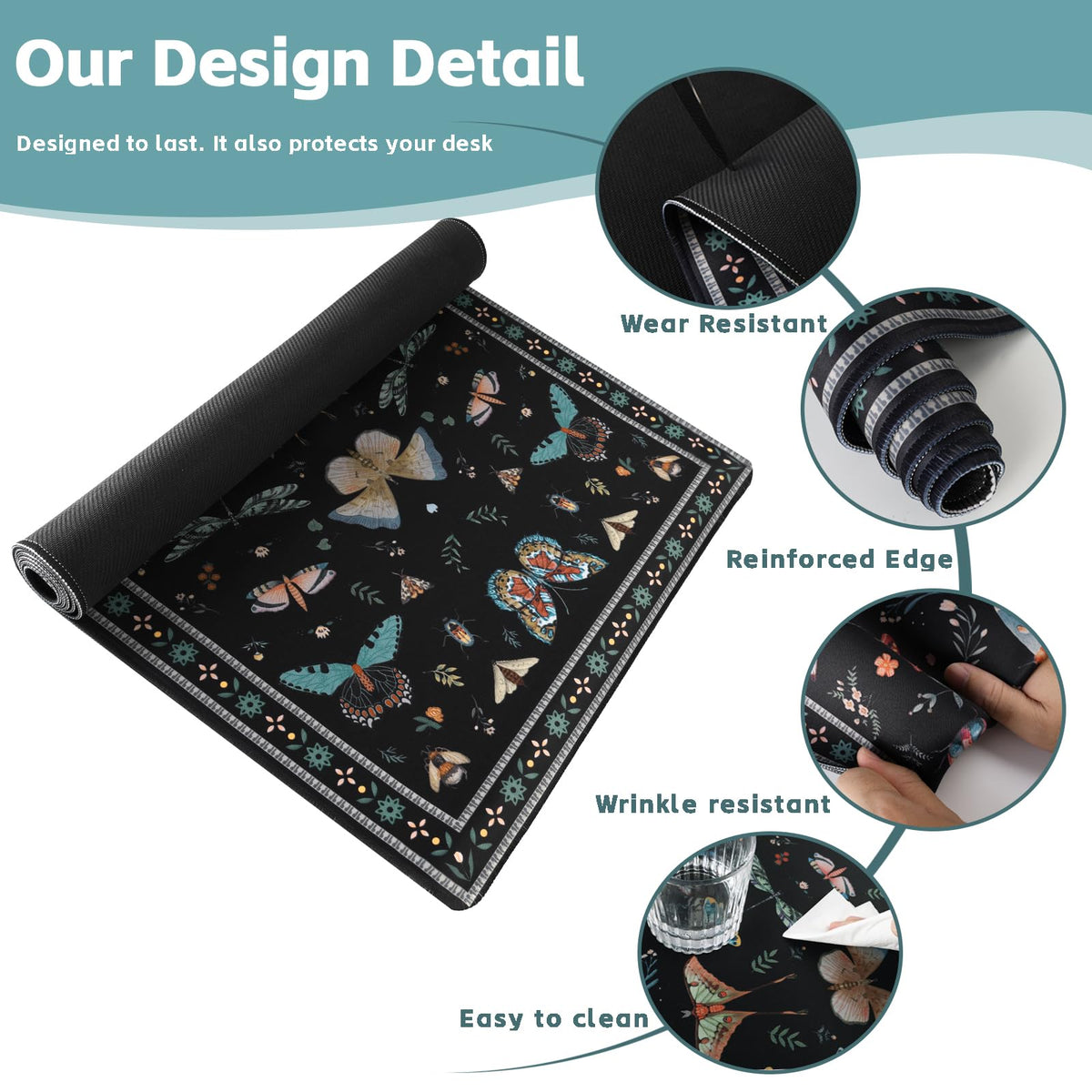 Baziabbo Black Desk Mat,XXL Extended Big Mouse Pad,Gaming Mousepad with Stitched Edge,Non-Slip