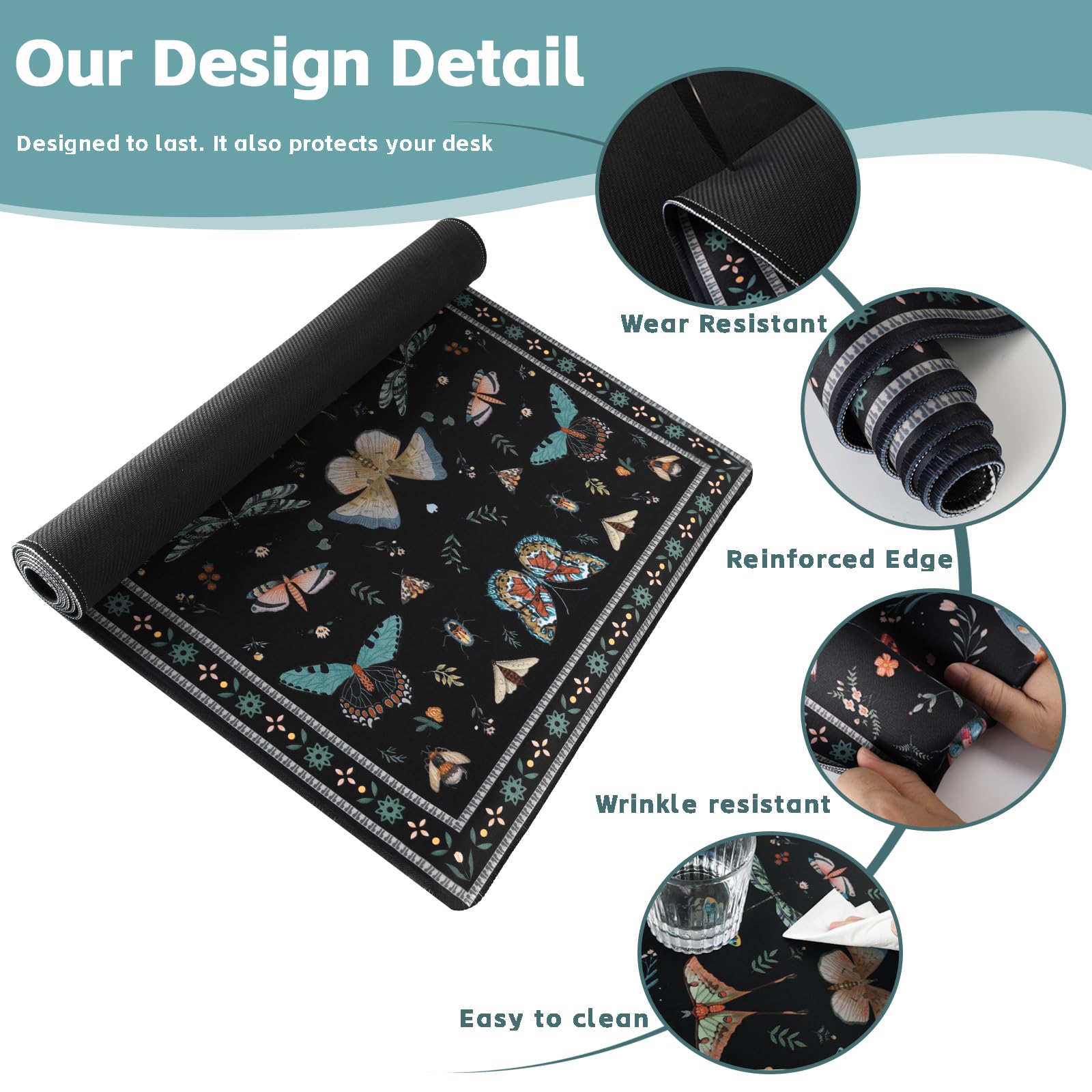 Baziabbo Black Desk Mat,XXL Extended Big Mouse Pad,Gaming Mousepad with Stitched Edge,Non-Slip