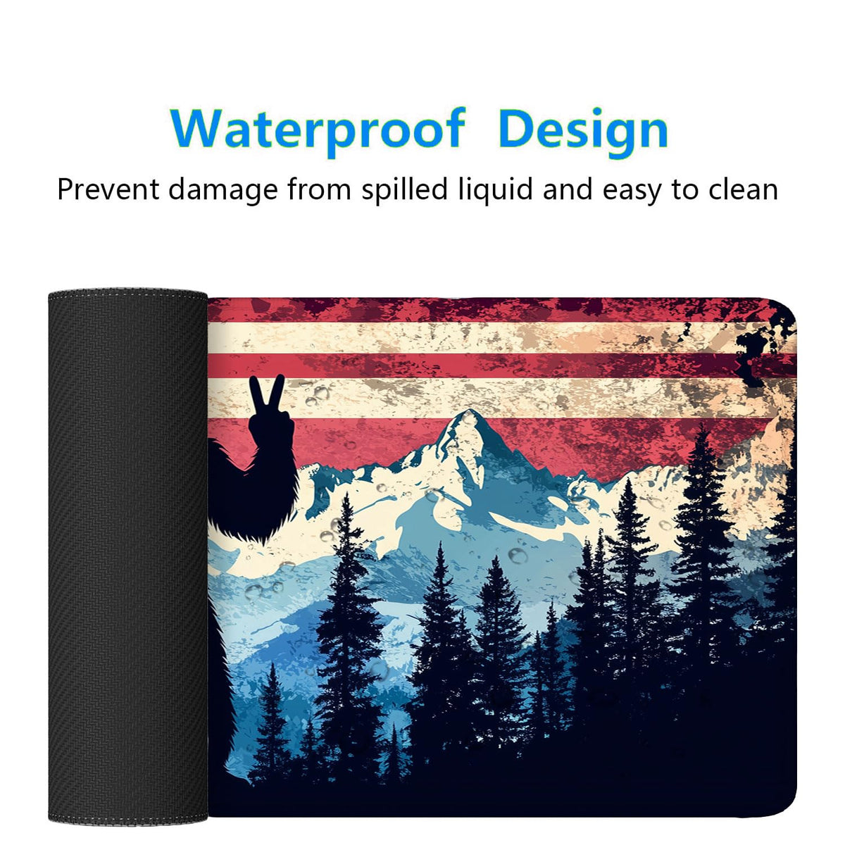 American Flag Bigfoot Desk Mat Forest Mountain Extended Gaming Mouse Pad Mat with Stitched Edge