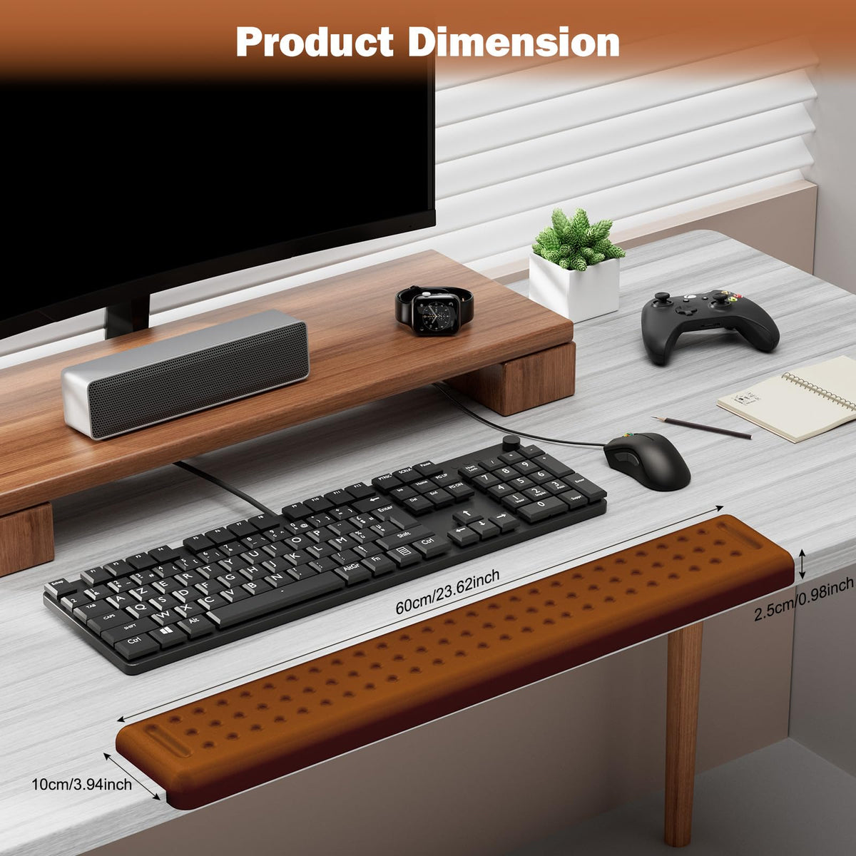 Leolee L-Shaped Desk Long Wrist Rest Elbow 60CM, Brown Arm Rest for Desk