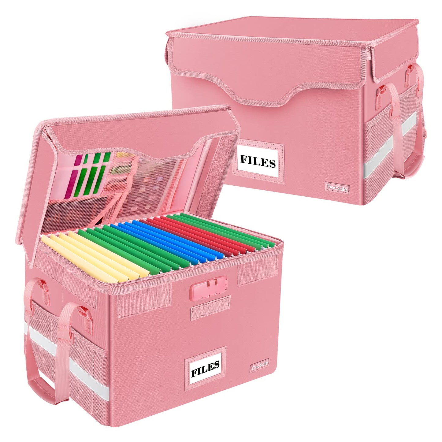 DocSafe Fireproof Document Box with Lock,File Storage Organizer with Pockets,Collapsible Portable