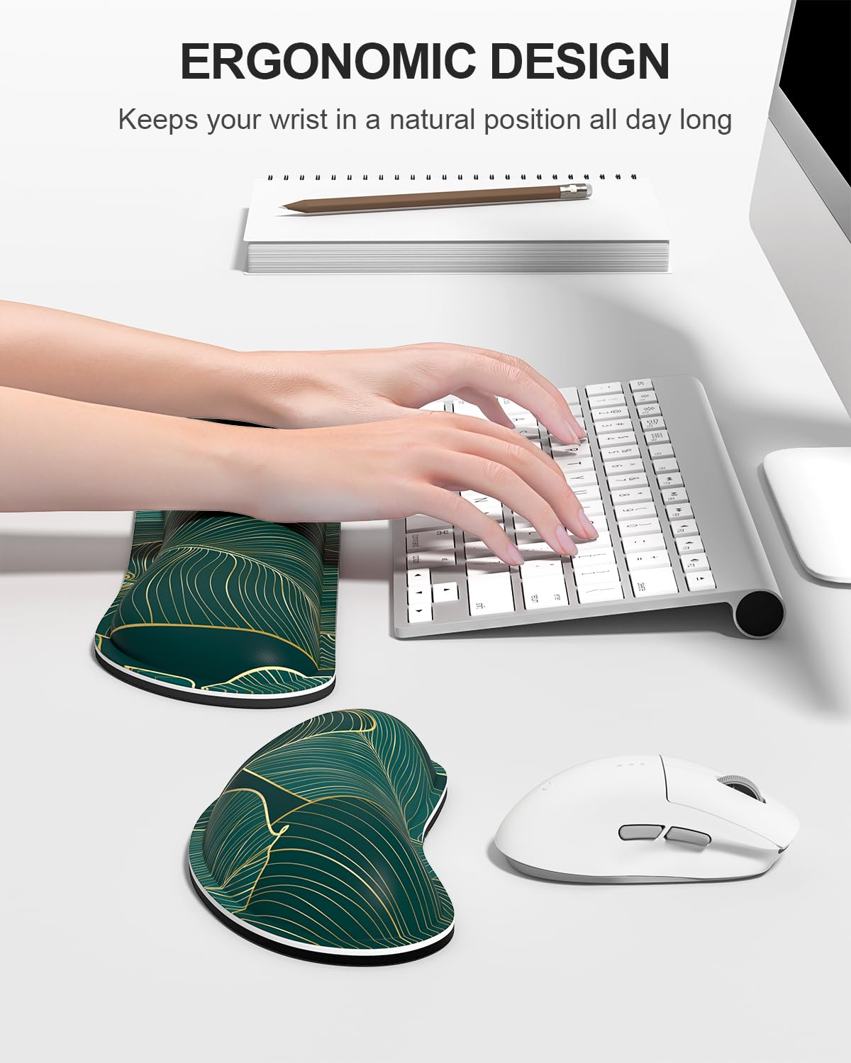 Auhoahsil Large Mouse Pad with Wrist Rests for Keyboard & Mouse, Thick Soft Ergonomic Memory Foam