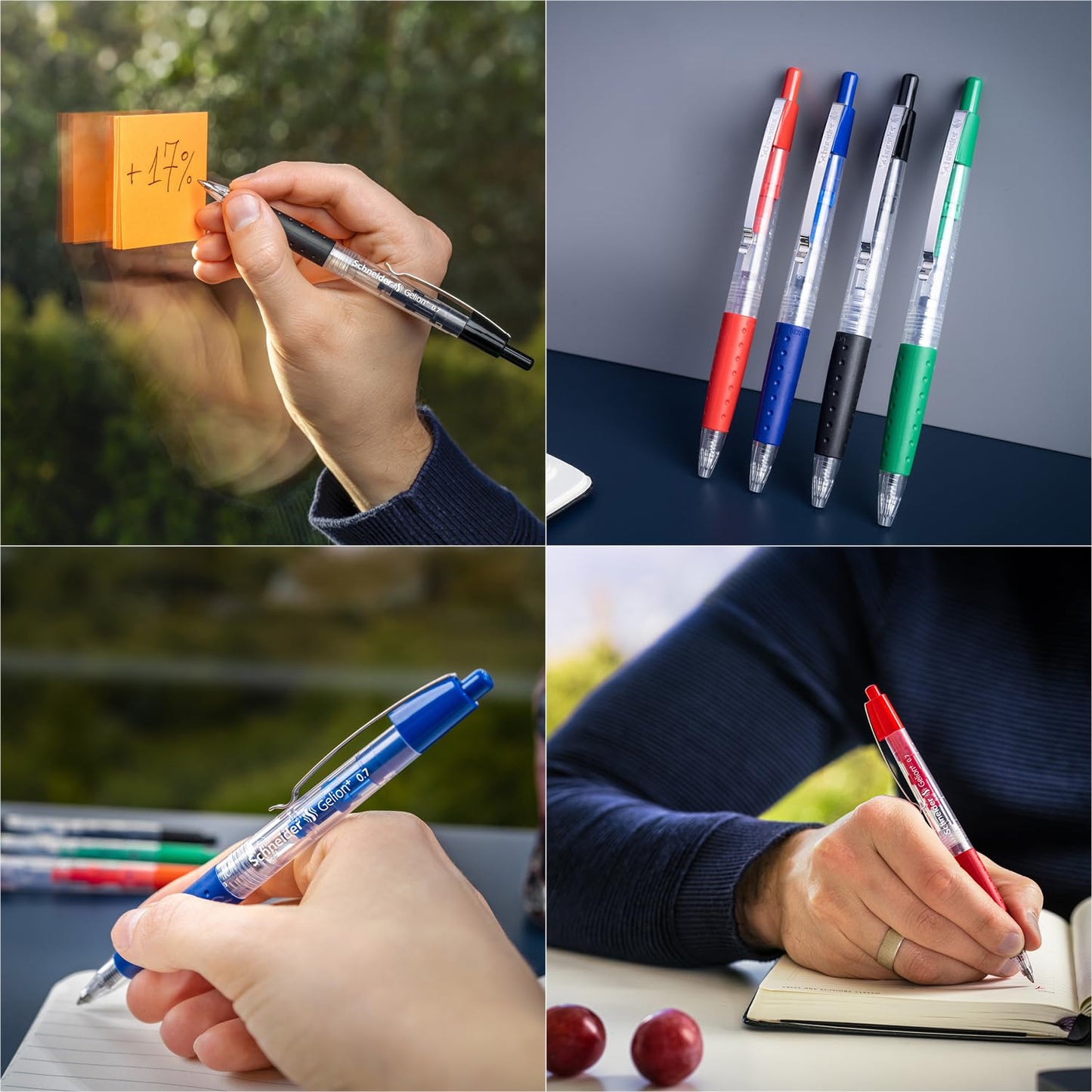 Schneider Gelion+ Gel Pen, Refillable and Retractable, Gel Ink, 0.7 mm, Transparent Barrel, Blue