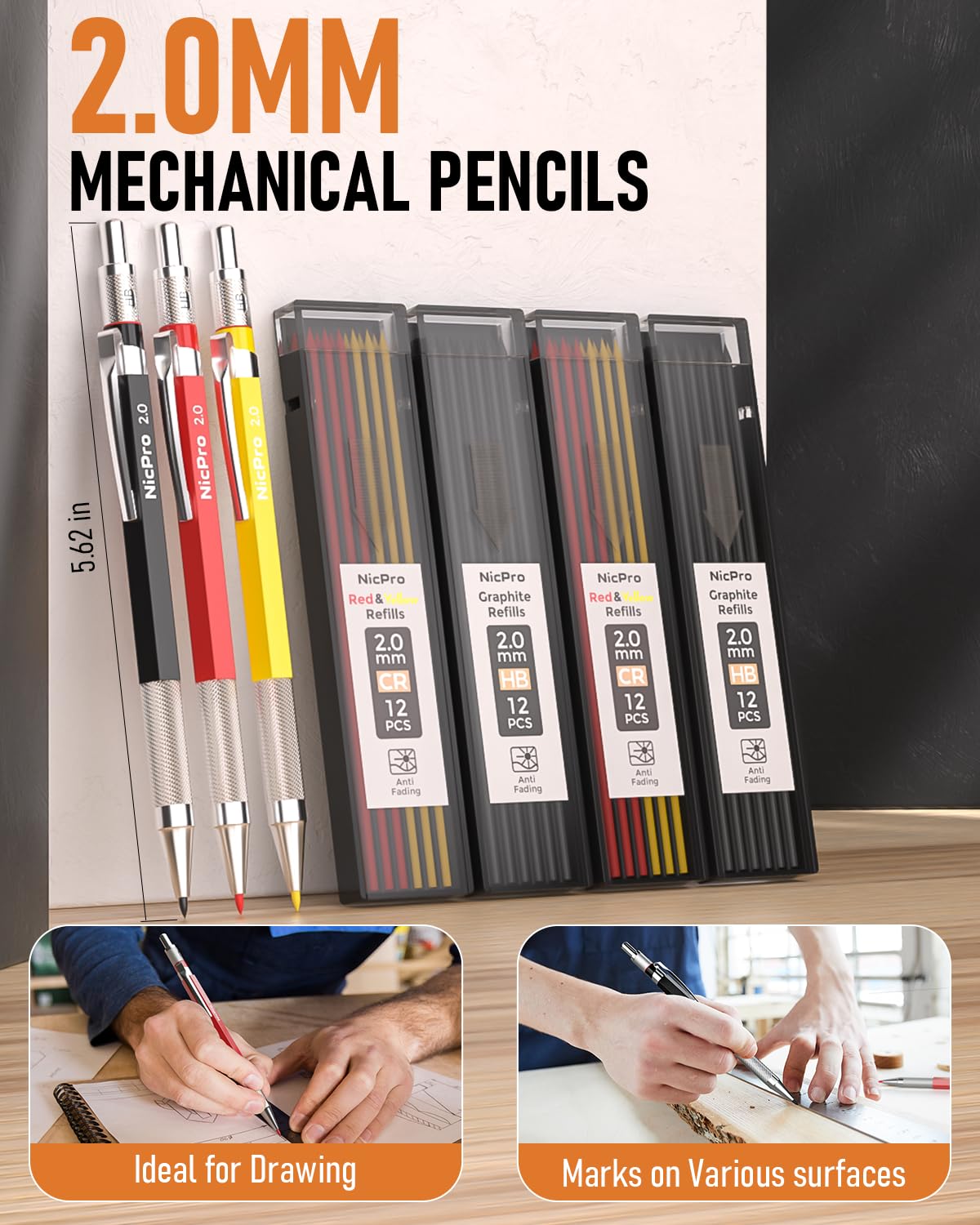 Nicpro 18 Pack Carpenter Pencils, Construction Mechanical Pencils Bulk