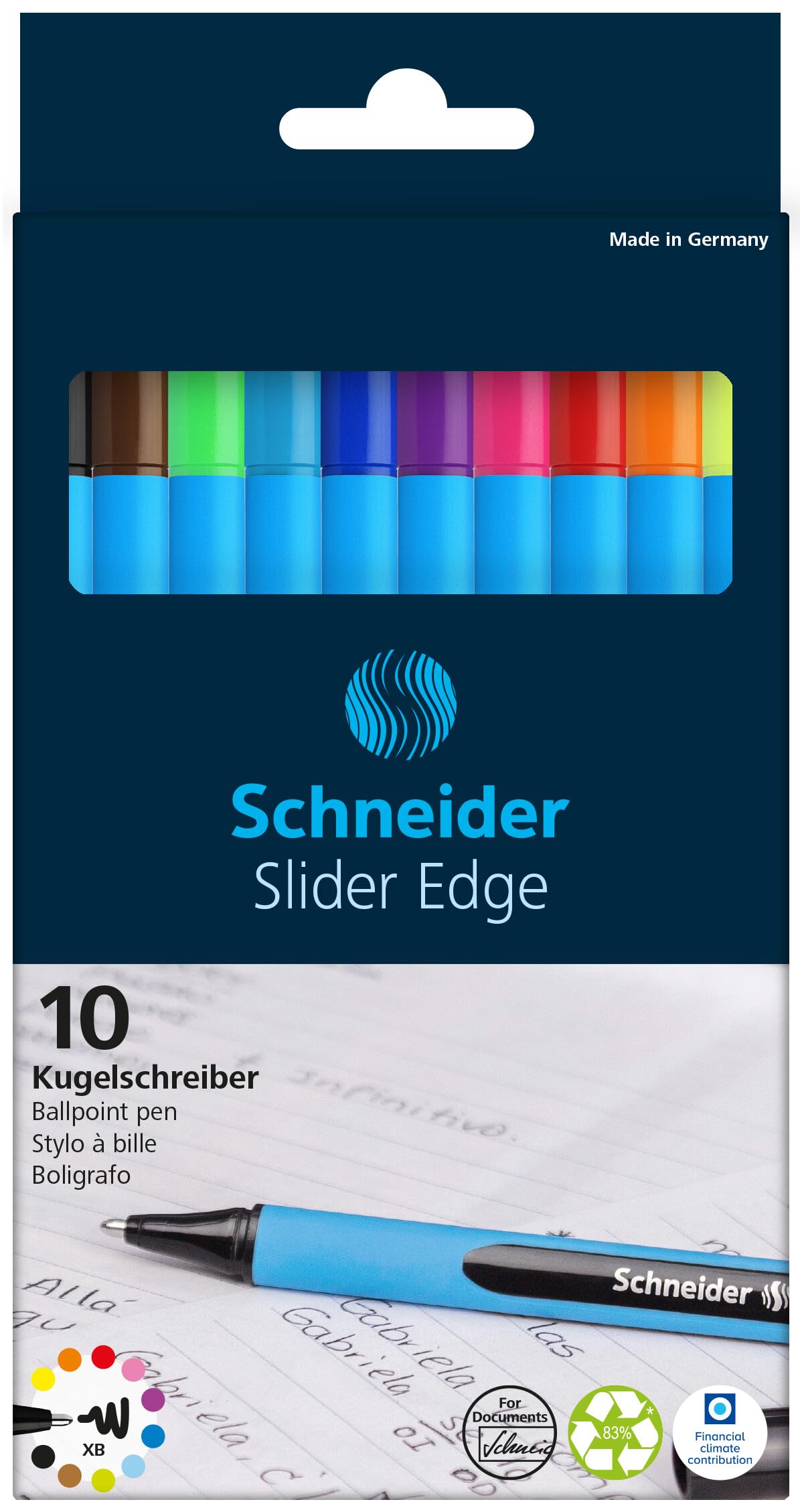 Schneider Slider Edge XB (Extra Broad) Ballpoint Pen, 1.4 mm, Light Blue Barrel, Assorted Ink