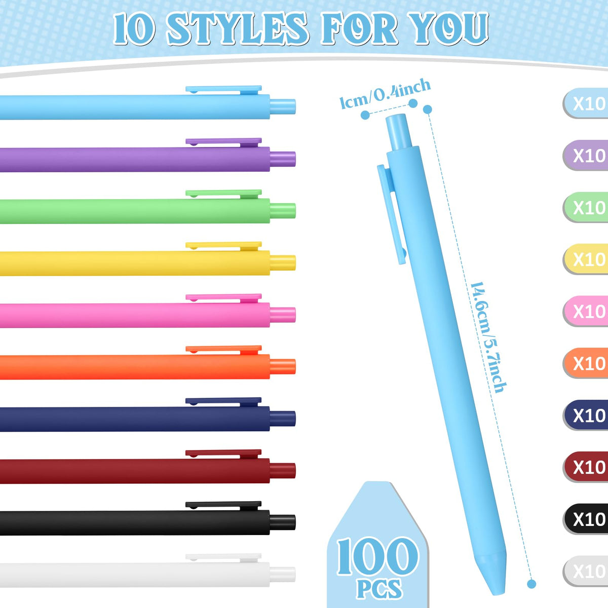 Teling 100 Pcs Inspirational Pens Bulk, Classic Colors, Blank Style
