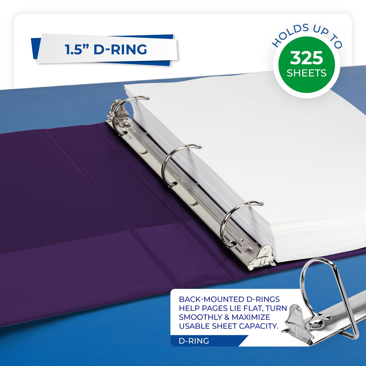Samsill Durable 1.5 inch 3 Ring Binder, D Ring Binder, 100% Recycled Chipboard, Purple, 12 Pack