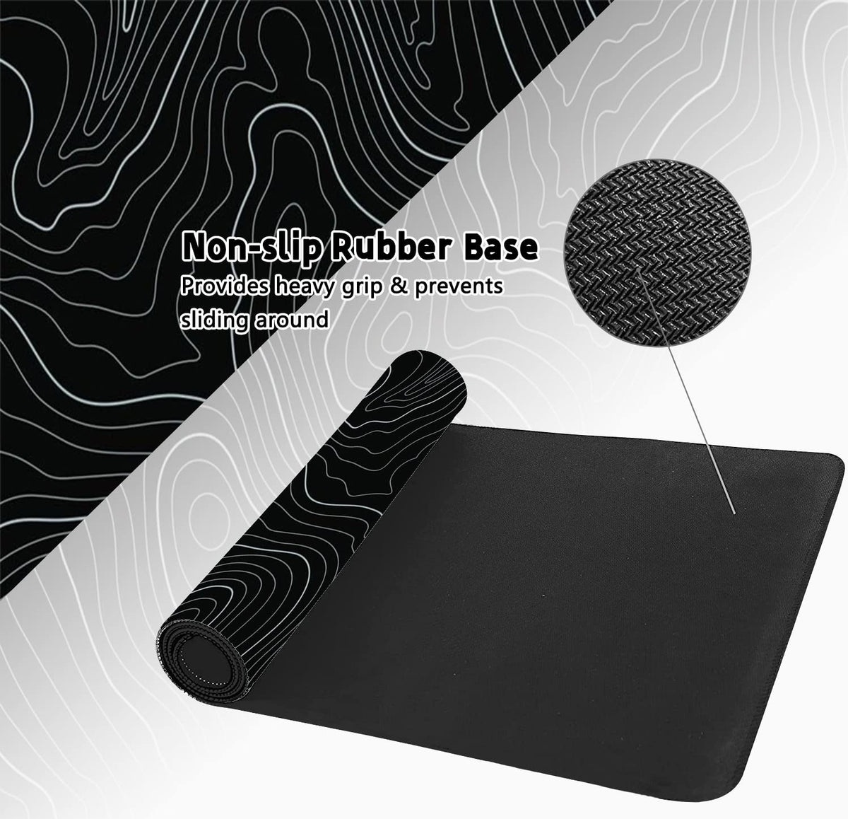 Desk Mat, Topographic Map Lines Pattern Large Desk Pad Extended Gaming Mouse Pad, 35.4 x 15.7inch