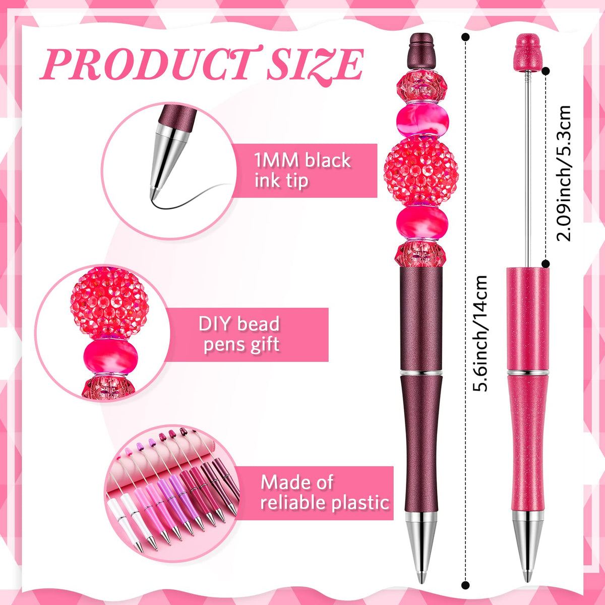 Crtiin 100 Pcs Beadable Pen School DIY Kit,Pink Purple