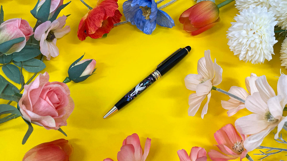 Nacreh Inlay Mother of Pearl Design Handmade Ballpoint Pen Retractable Executive Gift Deluxe