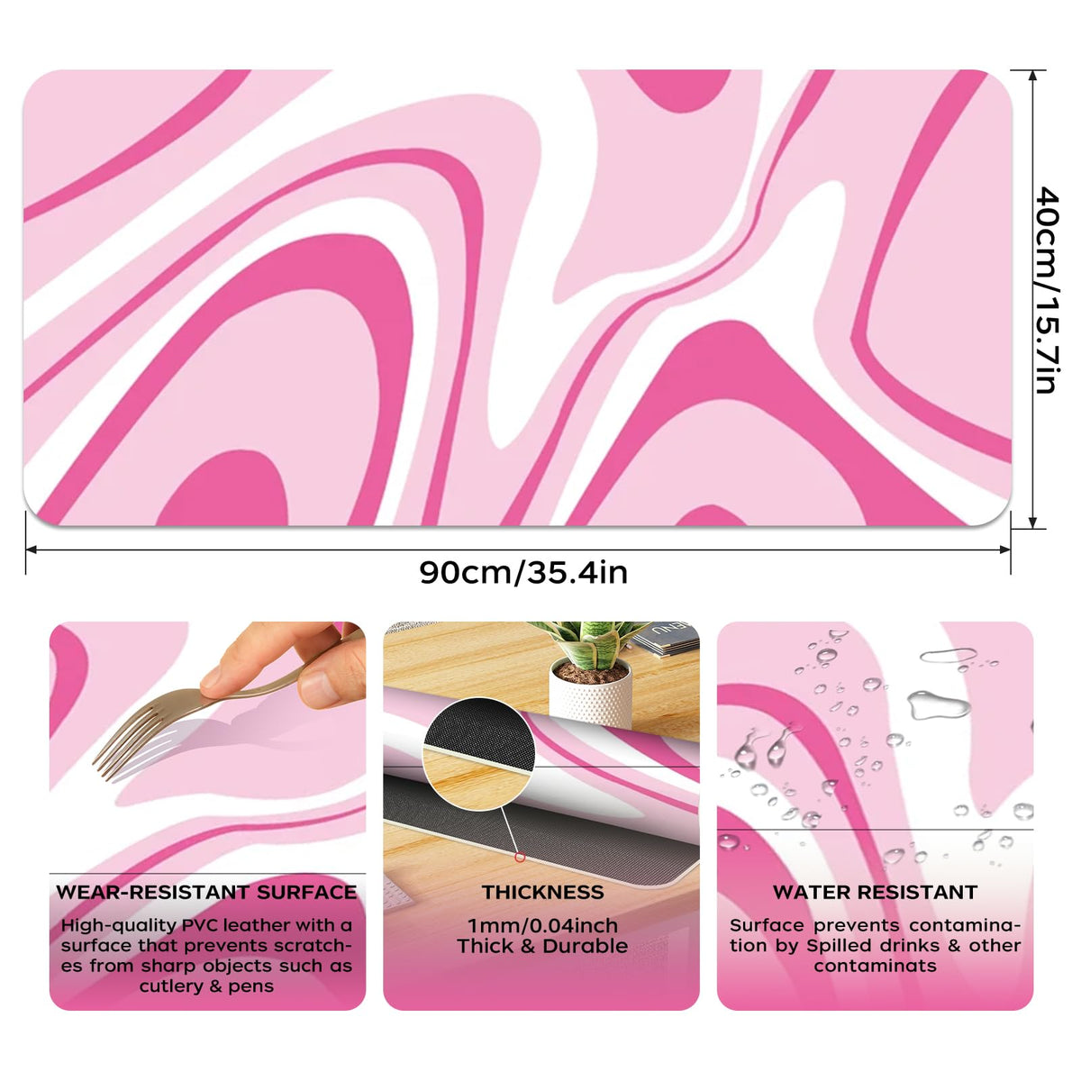 Large Desk Mat 35.4" x 15.7", PU Leather Desk Mats Mouse Pad Protector, Large Mouse Pad Non-Slip