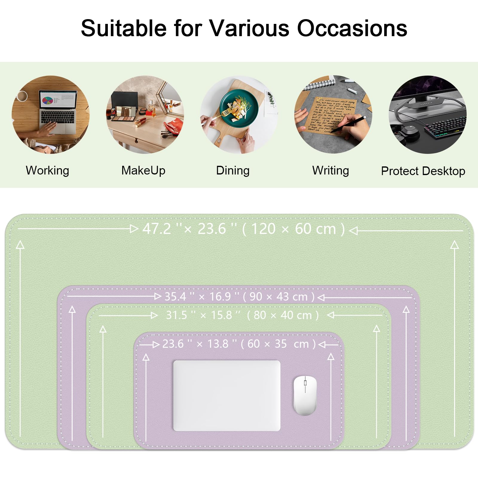 Dual-Sided Desk Mat, Large Pad, Waterproof Smooth PU Leather Blotter Protector, Mouse Pad, Desk