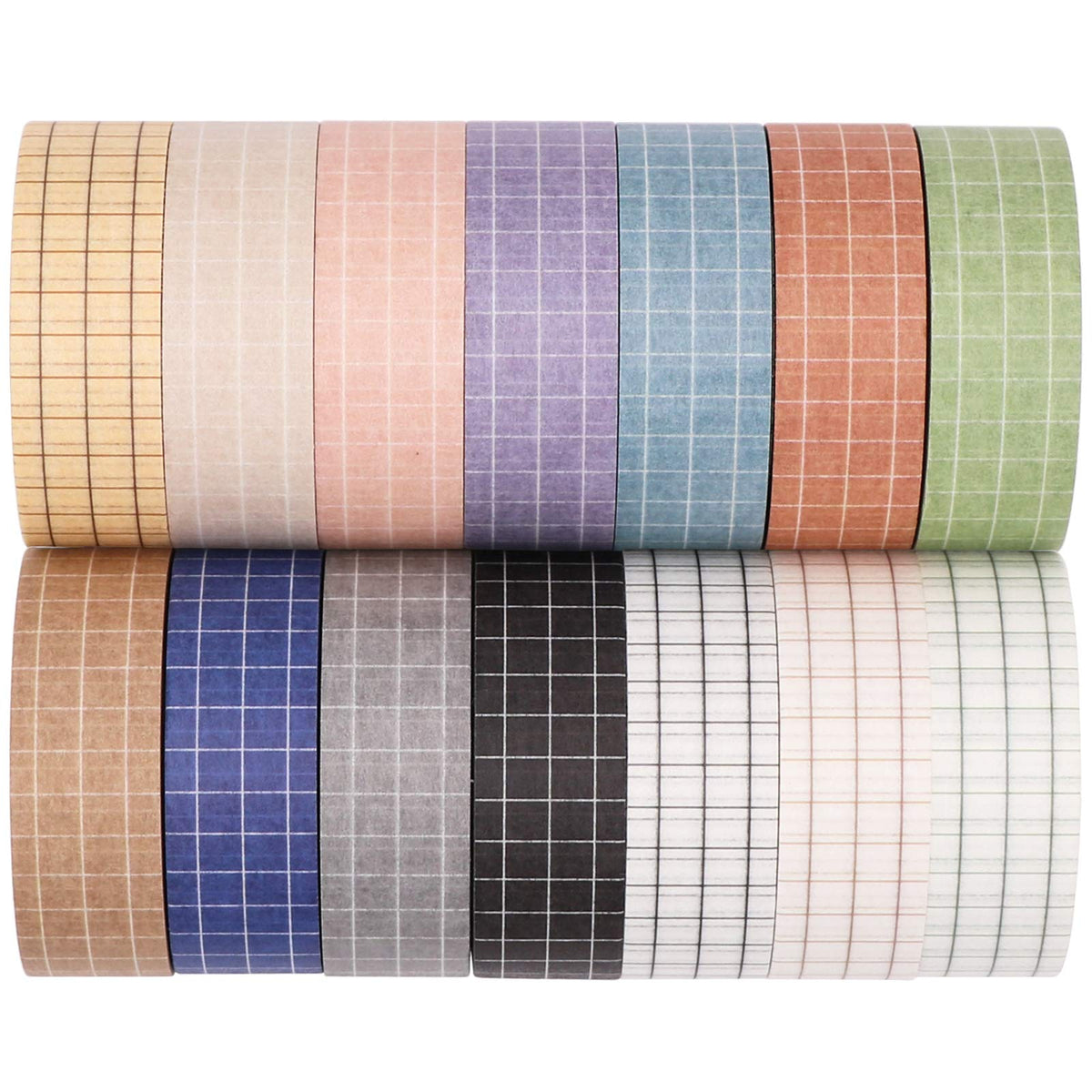 Knaid Grid Washi Tape Set, 14 Rolls of 15 mm Wide Decorative Colored Masking Tapes for