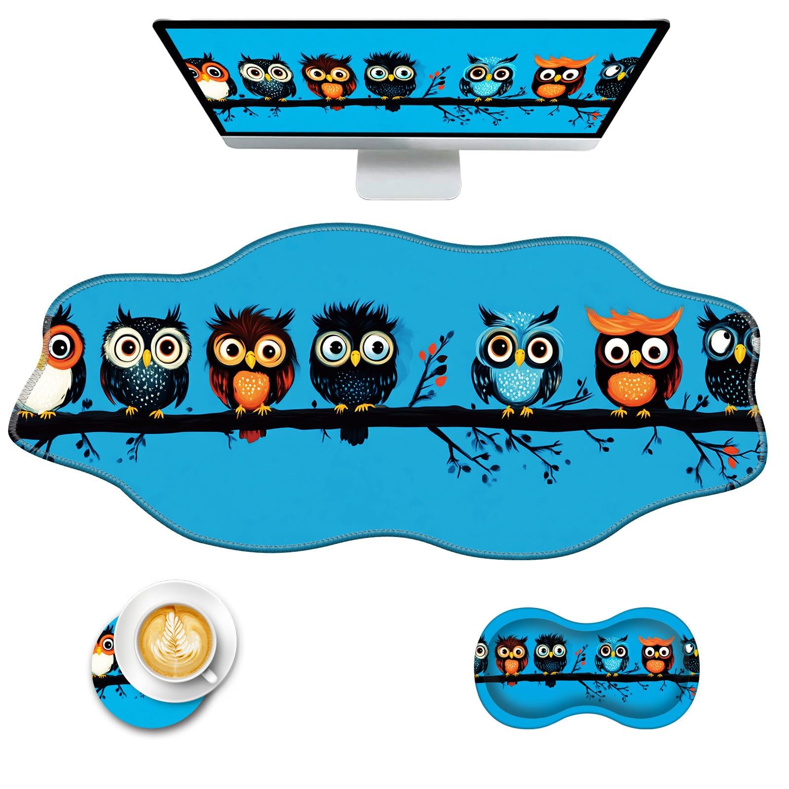 CICPLKSE Mouse Pad with Wrist Support + Desk Mat + Coaster 3 in 1 Set, XXL Large Gaming Mousepad