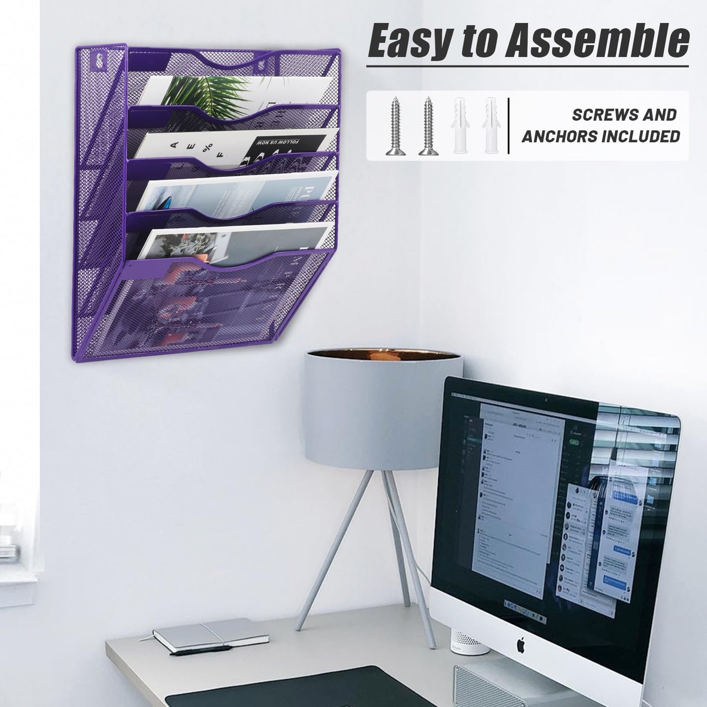 EASEPRES 5 Pocket Mesh Hanging Wall File Organizer, Wall Mounted Mail Paper Document Folder Holder