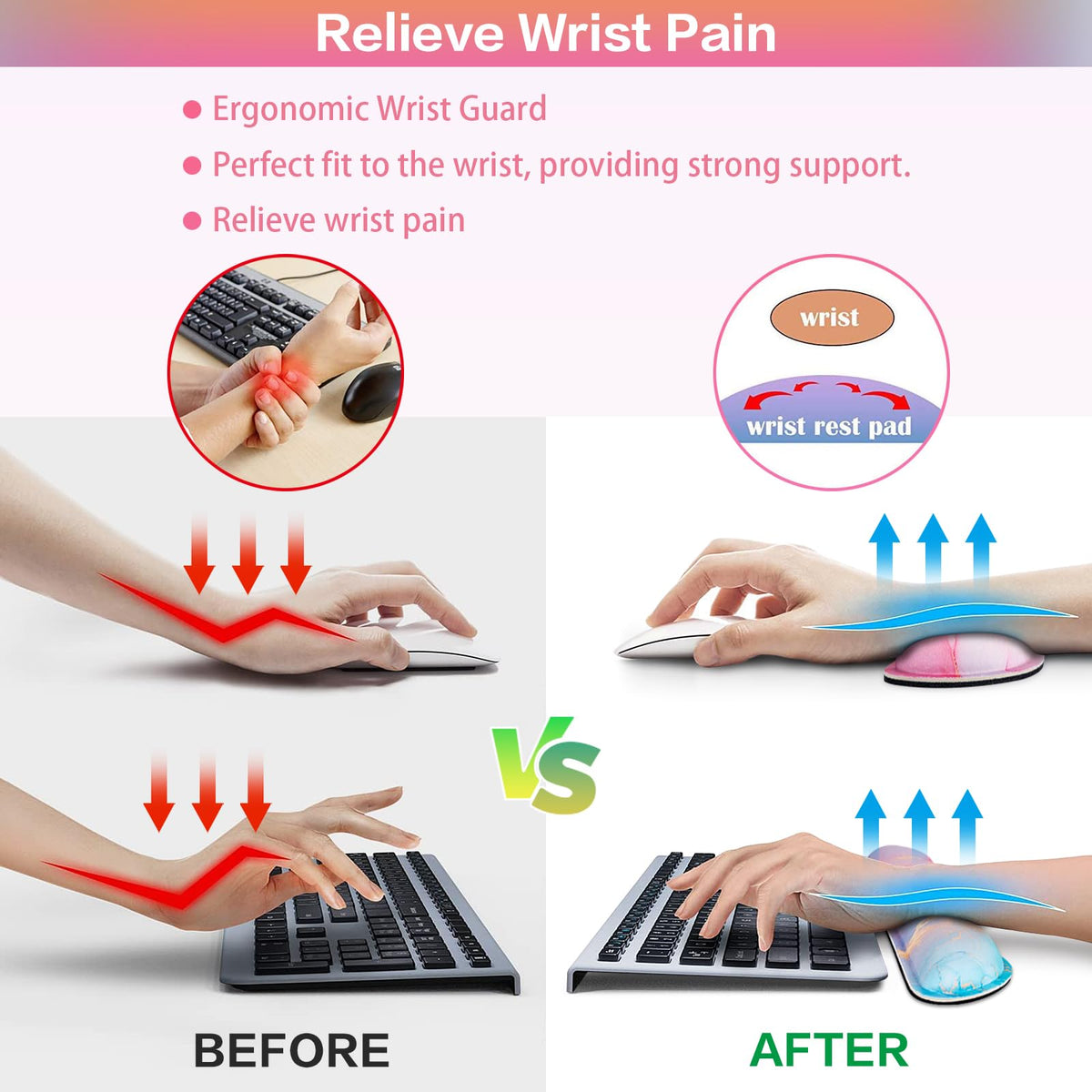 Mouse Pad Pink, Mouse Pad with Wrist Rest, 4-in-1 XXL Extended Large Desk