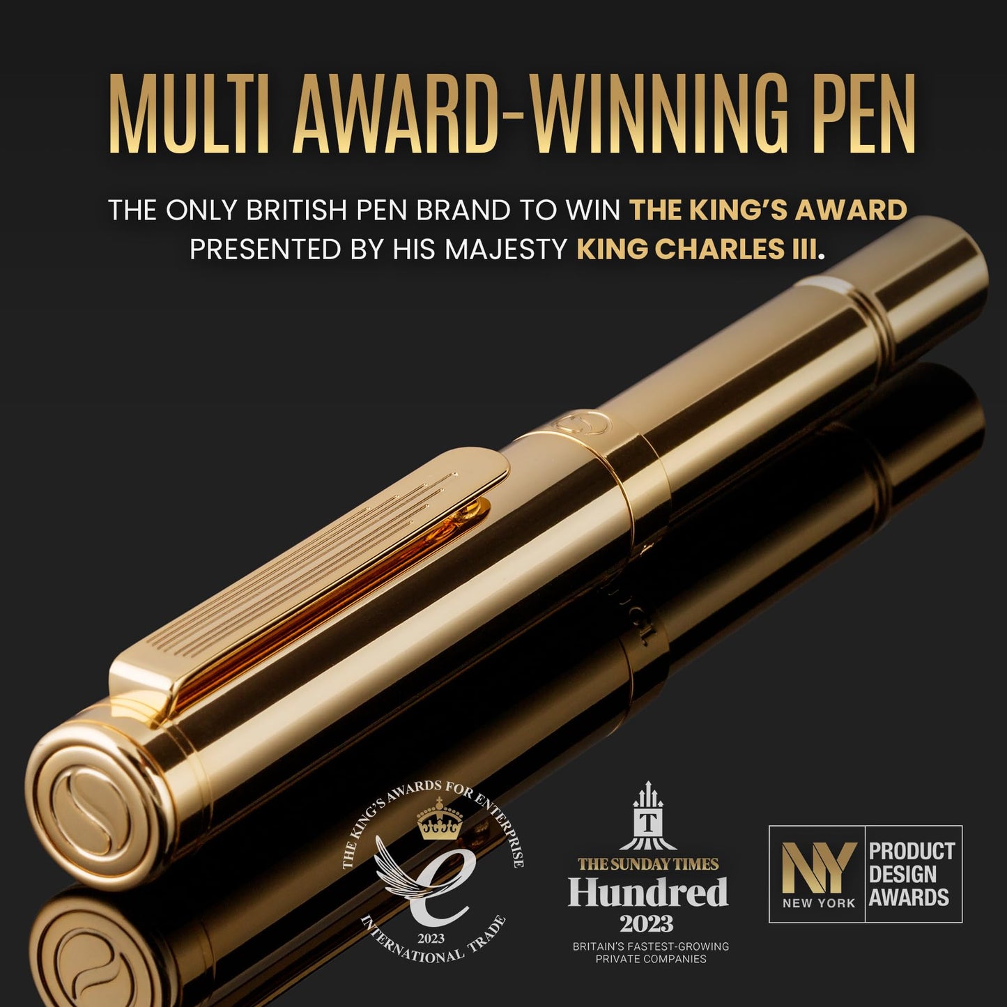 Scriveiner Heavy Gold Rollerball Pen, Award Winning Luxury Pocket Pen with gold plating Finish
