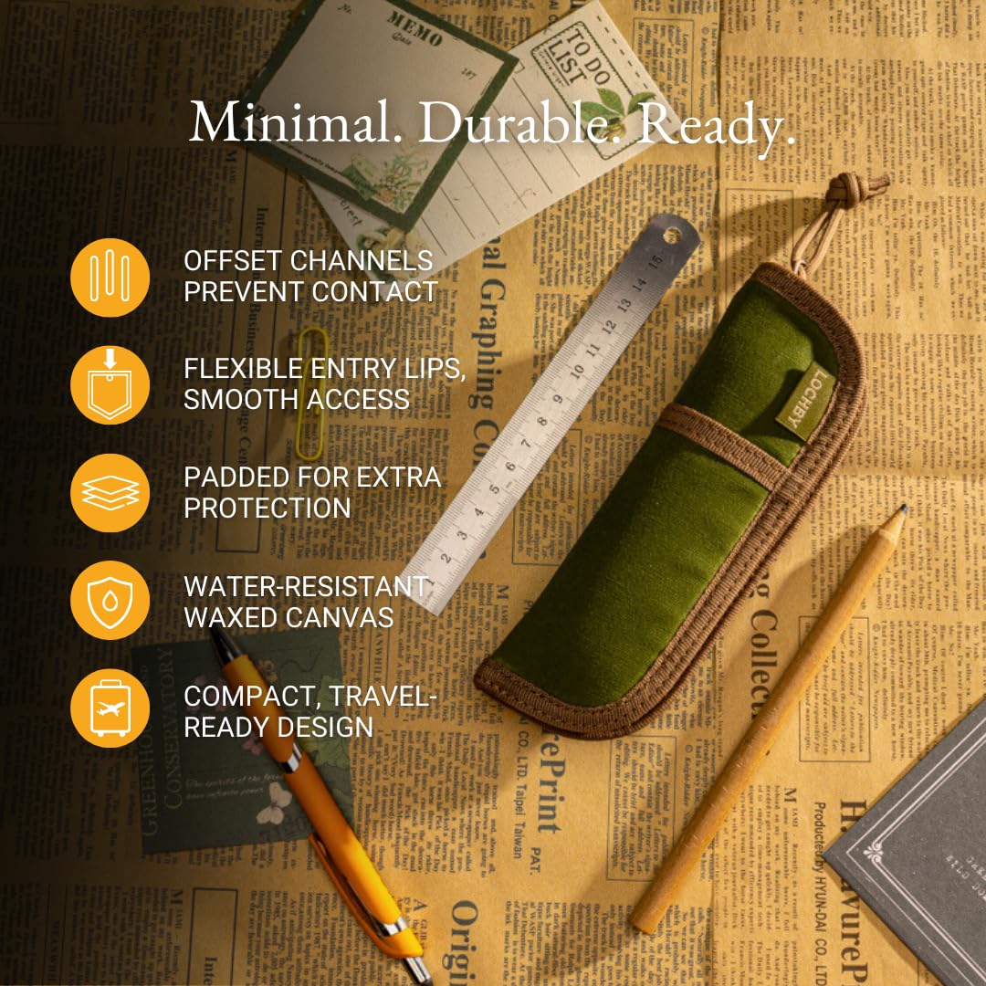 LOCHBY® Duo Pen Pouch | Slim and Elegant Pen Pouch, Durable Waxed Canvas, Lightly Padded for