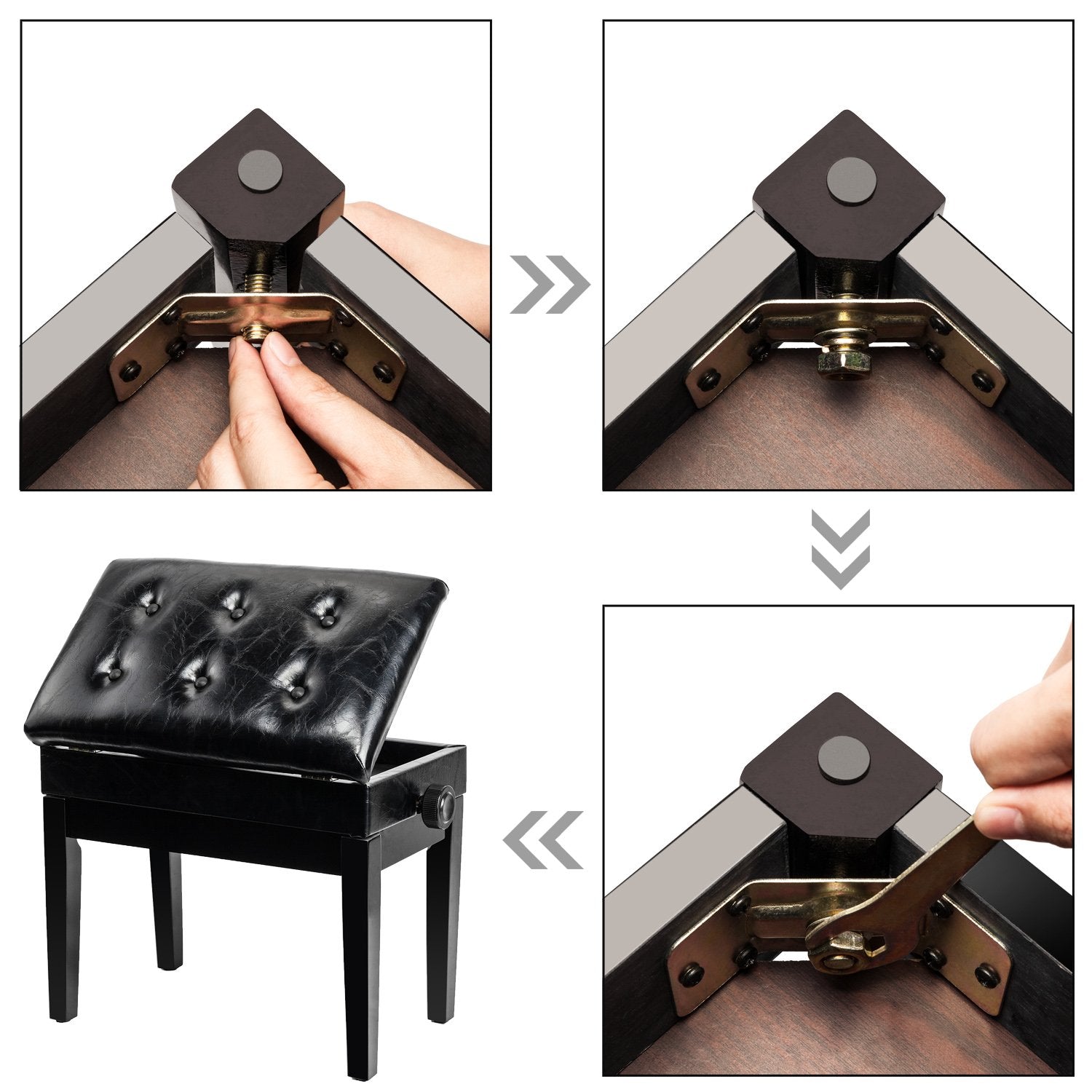 Bonnlo Piano Bench Adjustable with Storage Faux Leather Wooden Seat