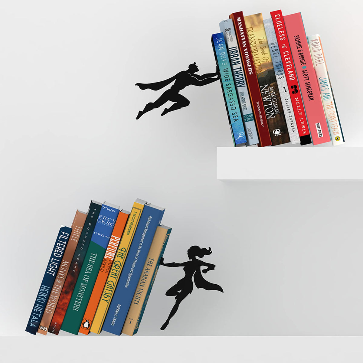 Bookends for Shelves - Superhero&Supergal - Heavy Duty Metal Book Ends