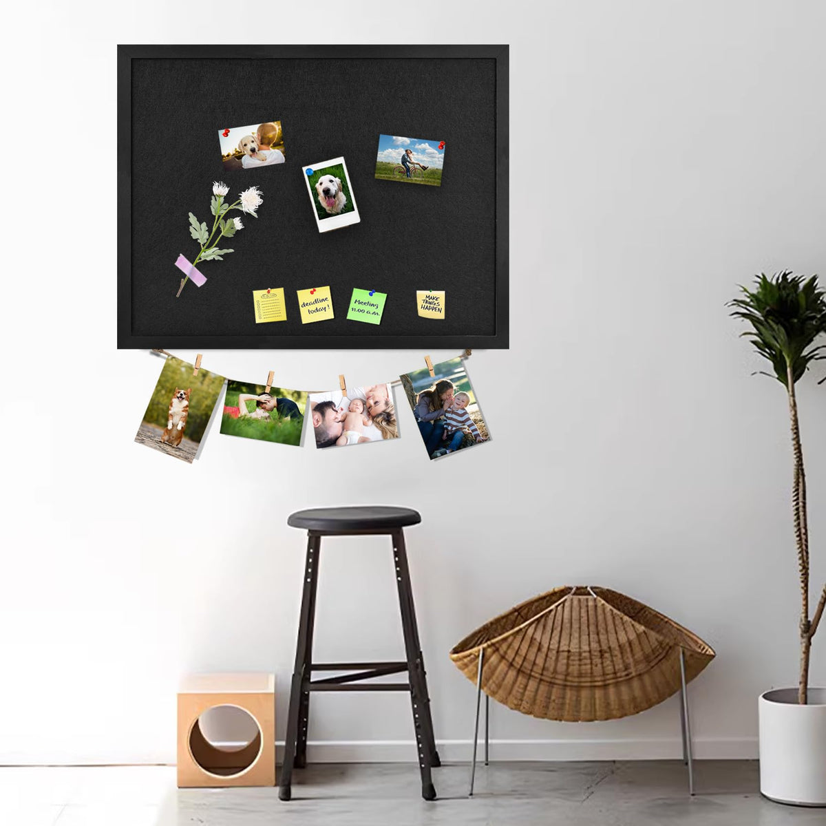 Black Bulletin Board Large Cork Board with Felt, 23"x17" Large Display Pin Board Vision Board for