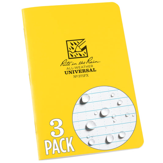 Rite in the Rain Weatherproof Stapled Notebook, 4.625" x 7", Yellow Cover, Universal Pattern, 3