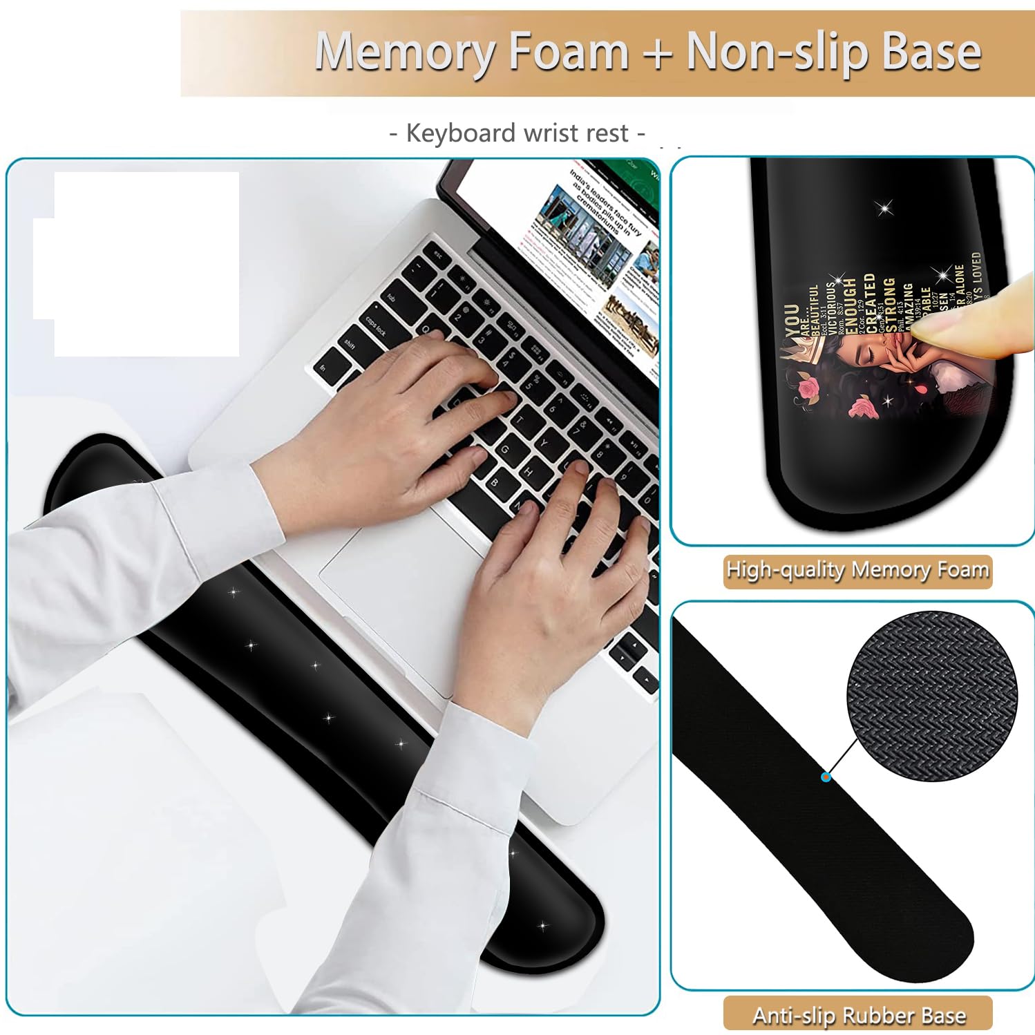 Keyboard Wrist Rest and Mouse Pad Wrist Support Set, Ergonomic Gel Mouse Pad Wrist Rest with