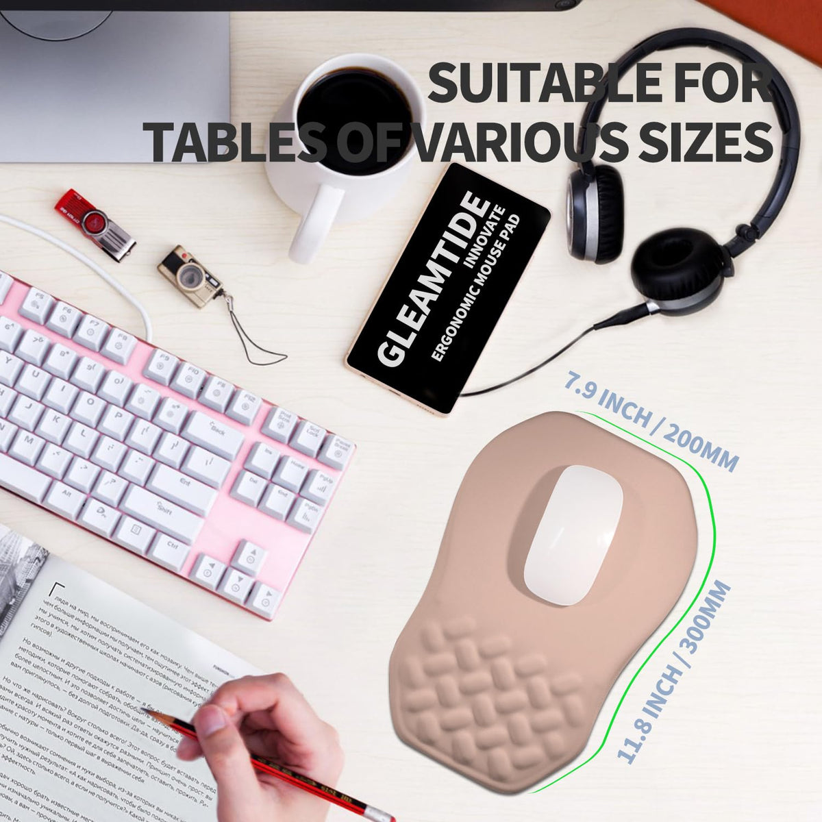 Gleamtide Ergonomic Raised Mouse Pad Wrist Support with Bilateral Slope Memory Foam Mousepad for