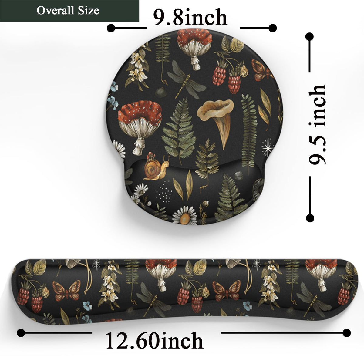 Plant Mushroom Mouse Pad Black Aesthetic Ergonomic Desk Pad Wrist Support Keyboard Wrist Rest Set