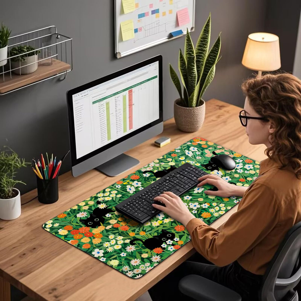 Mcapirivo Cute Flower Cat Large Gaming Mouse Pad Desk Mat 31.5"x15.7"