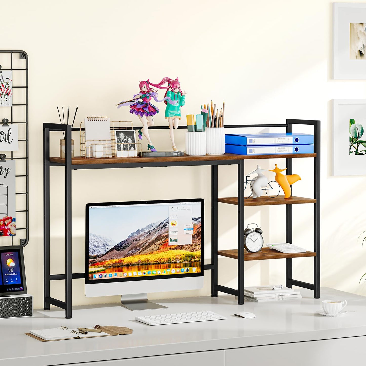 Snughome Desk Shelf, 44.9" Large Desktop Organizer Shelf, Desk Hutch for Computer Monitor, 4 Tier