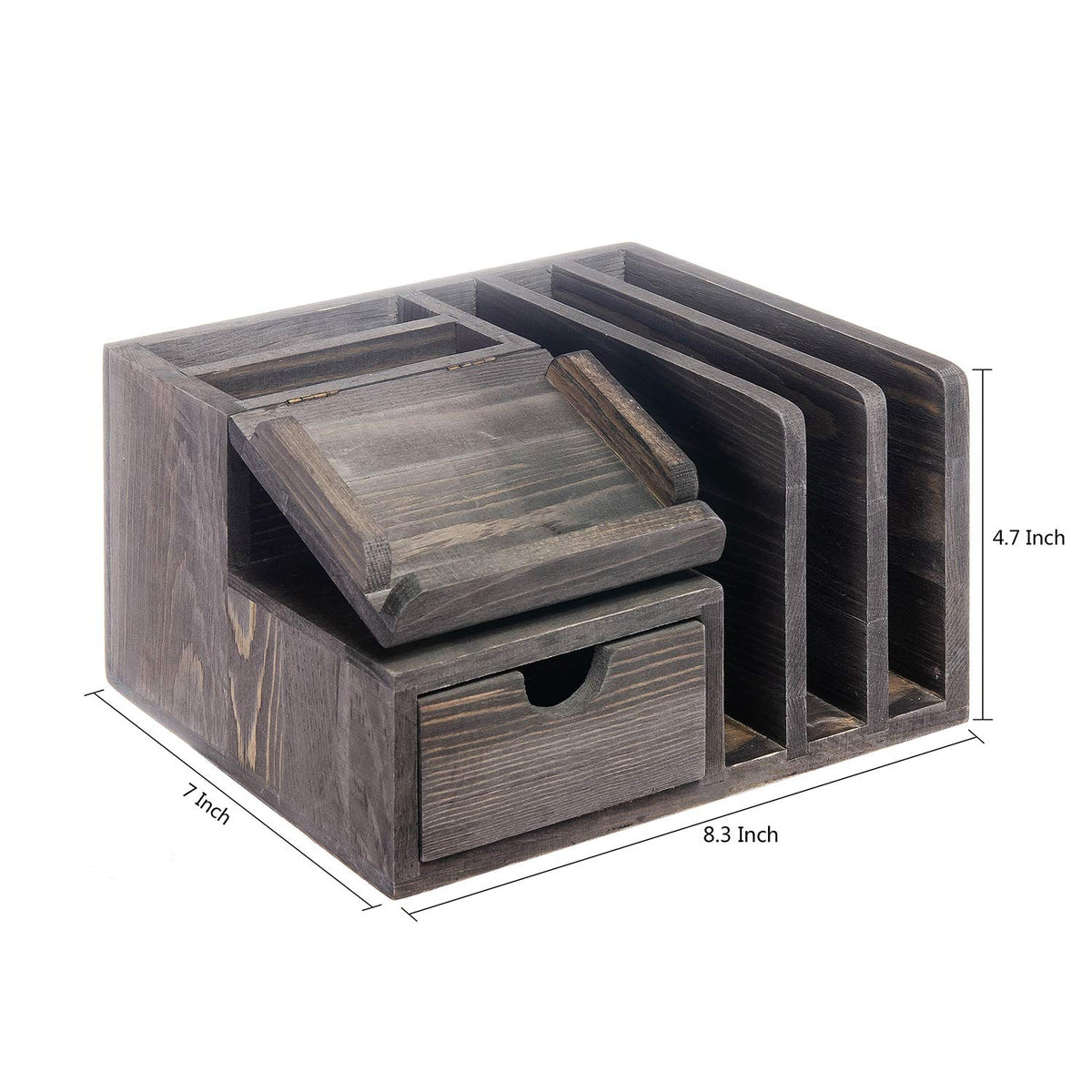 Liry Products Gray Rustic Wood Desk Organizer Storage Cabinet Mail File Paper Sticky Note Memo Pad