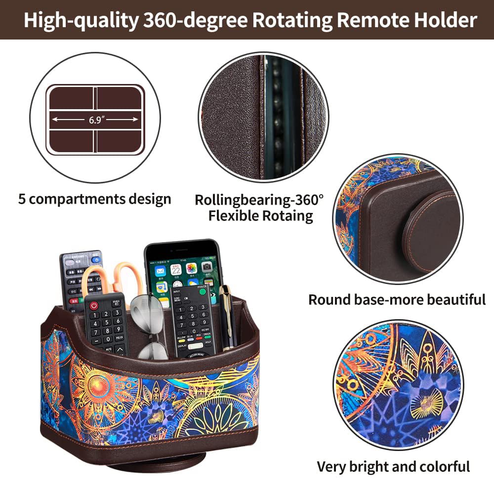 PU Leather 360° Rotatable Remote Control Holder,Nightstand TV Remote Caddy