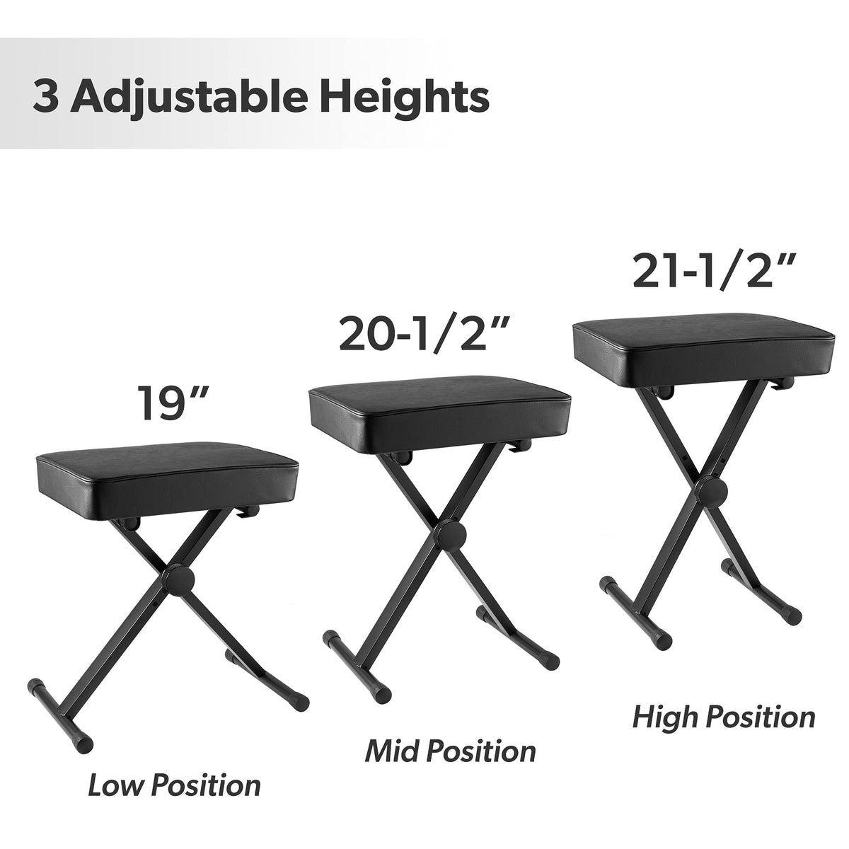 Hamzer Adjustable Padded Keyboard Bench, Heavy-Duty Foldable and Portable X-Style Stool Piano Seat
