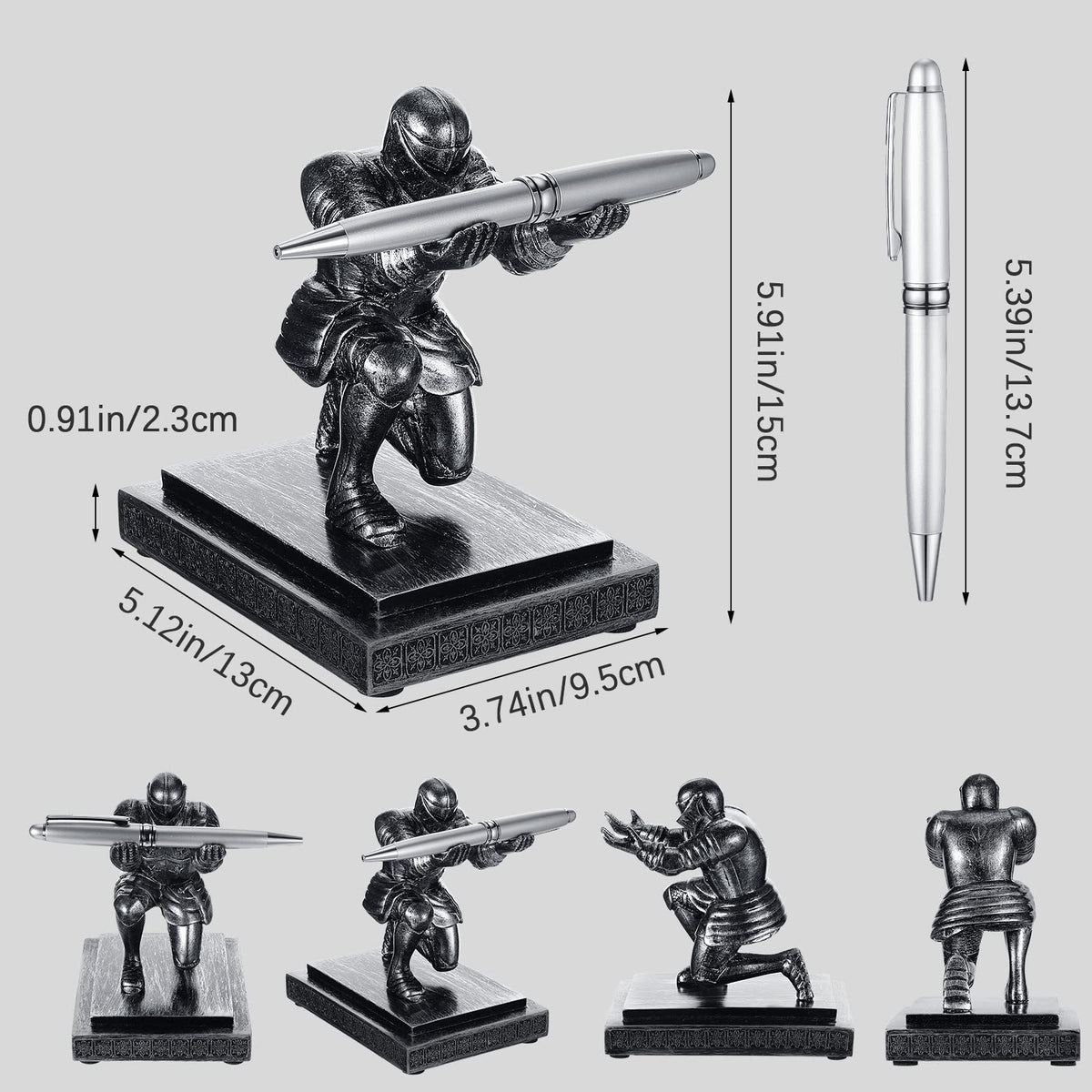Spakon Knight Pen Holder with 2 Pens, Resin Desk Accessories,Classic,Iron