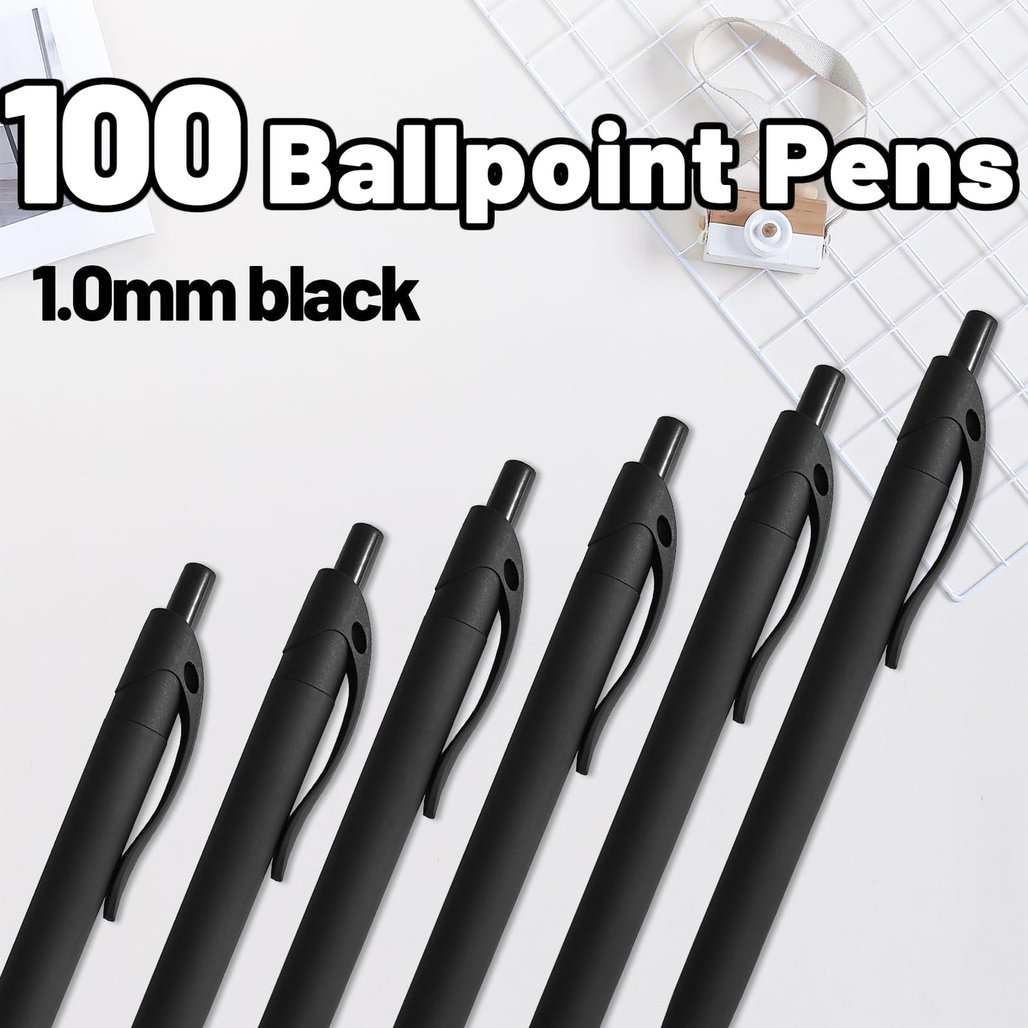 Wiaziert BallPoint Pens, 100 Pack (BLACK Ink),Bulk Pens, Black Barrel,Click Pens for Office Home