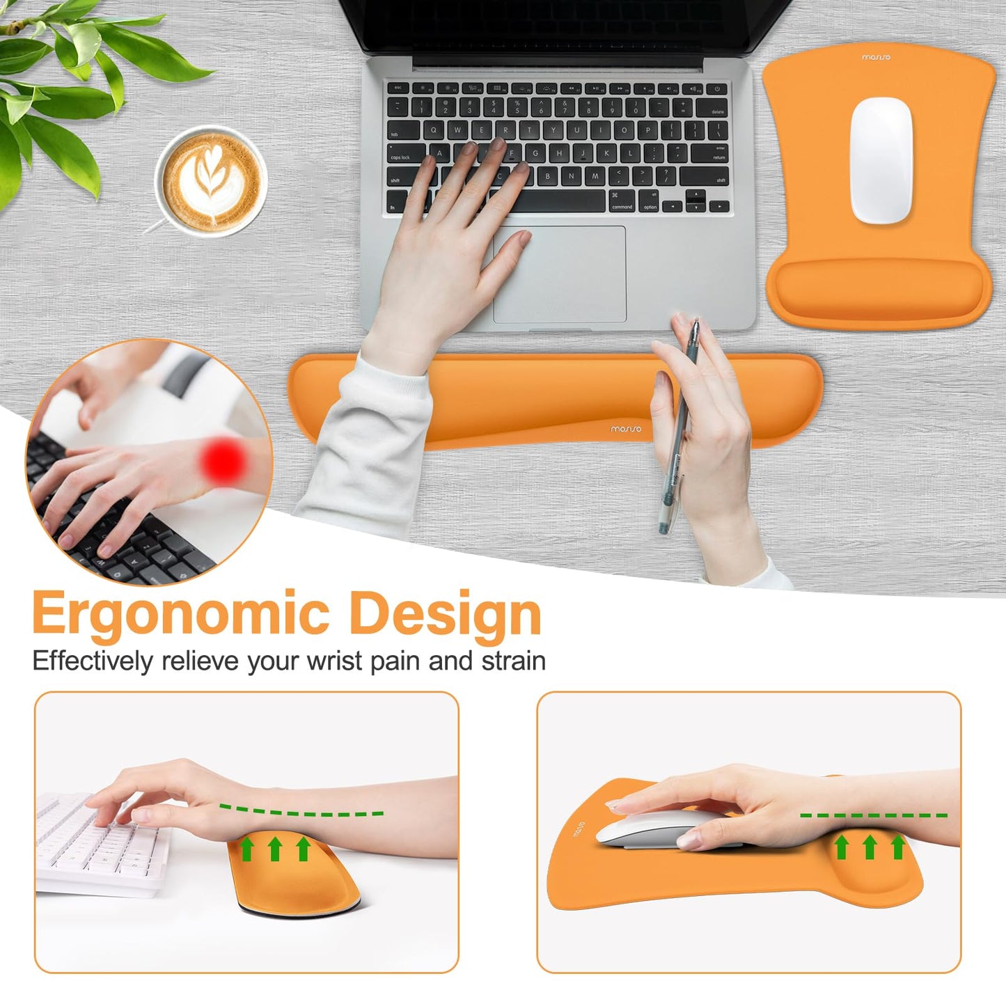 MOSISO Wrist Rest Support for Mouse Pad & Keyboard Set, Orange
