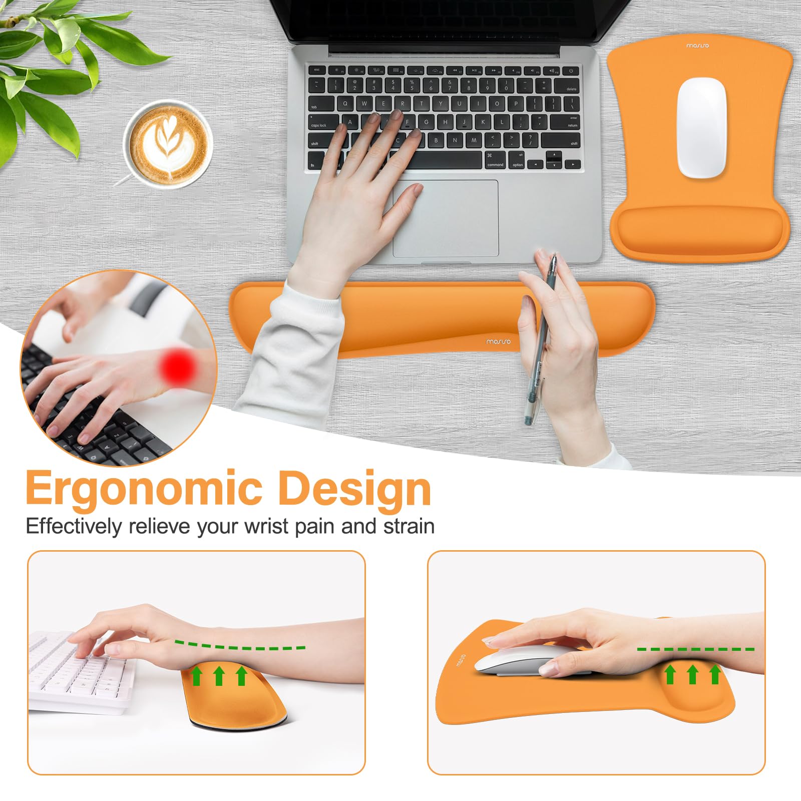 MOSISO Wrist Rest Support for Mouse Pad & Keyboard Set, Orange