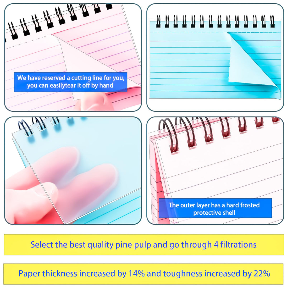 MotBach Colorful 1000 PCS Spiral Index Cards 3x5 Inch Flash Cards with Ring Lined Note Card Book