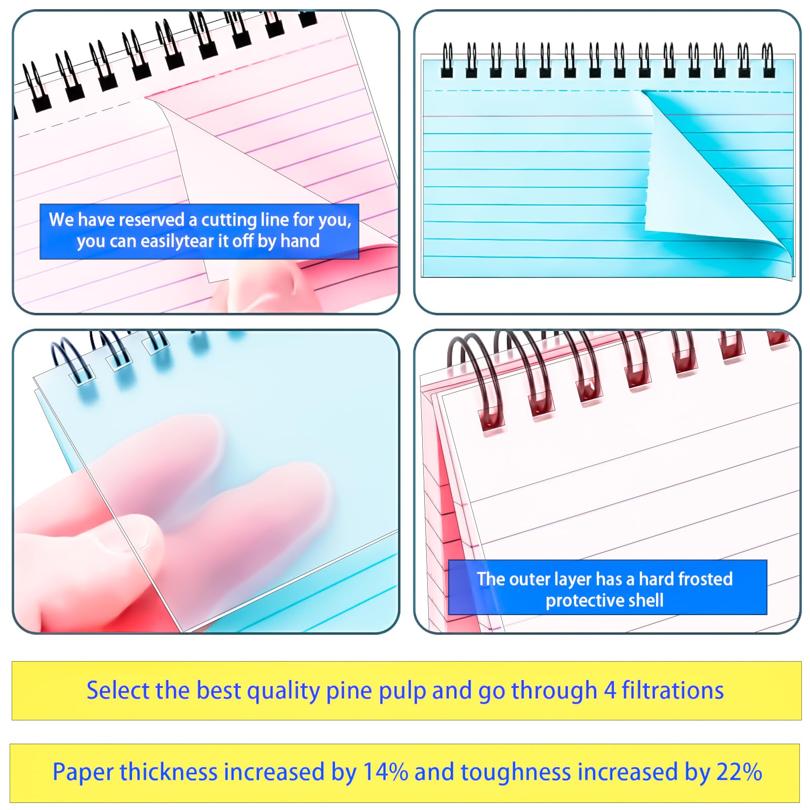 MotBach Colorful 1000 PCS Spiral Index Cards 3x5 Inch Flash Cards with Ring Lined Note Card Book