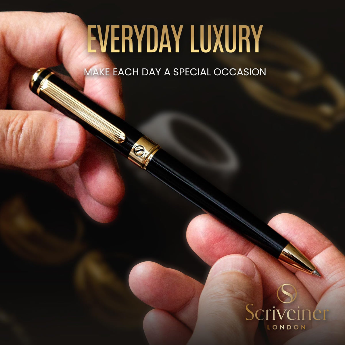 Scriveiner Black Lacquer Ballpoint Pen -Stunning Luxury Pen, Real Gold Plating, Schmidt Black