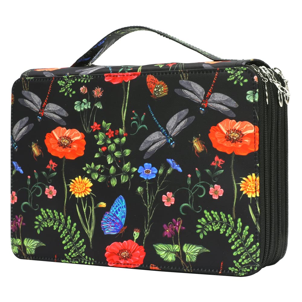 Vomgomfom 200 Slots Pencil Case 4-Layer PU Leather, Handle, Black