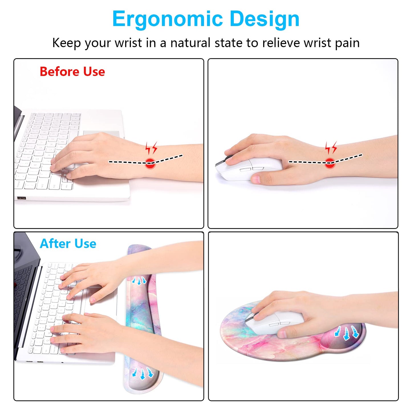 Dapesuom Keyboard Wrist Rest and Mouse Pad with Wrist Support, Cute Memory Foam Cushion for